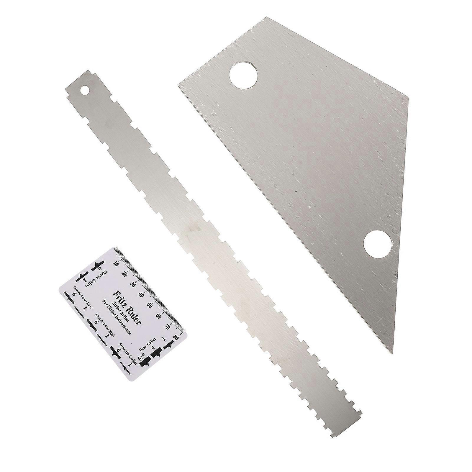 Guitar Leveling Tool with String Action Ruler for Precision Measurement in Stainless Steel Silver 3pcs