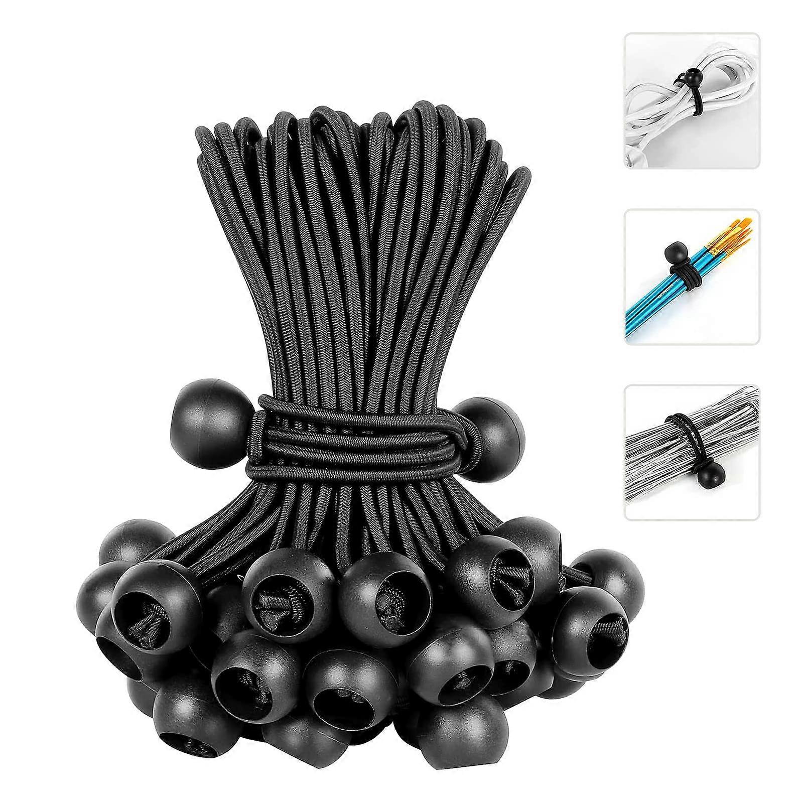 Pack of 25 Elastic Straps with Ball for Banner, Black, 20 cm