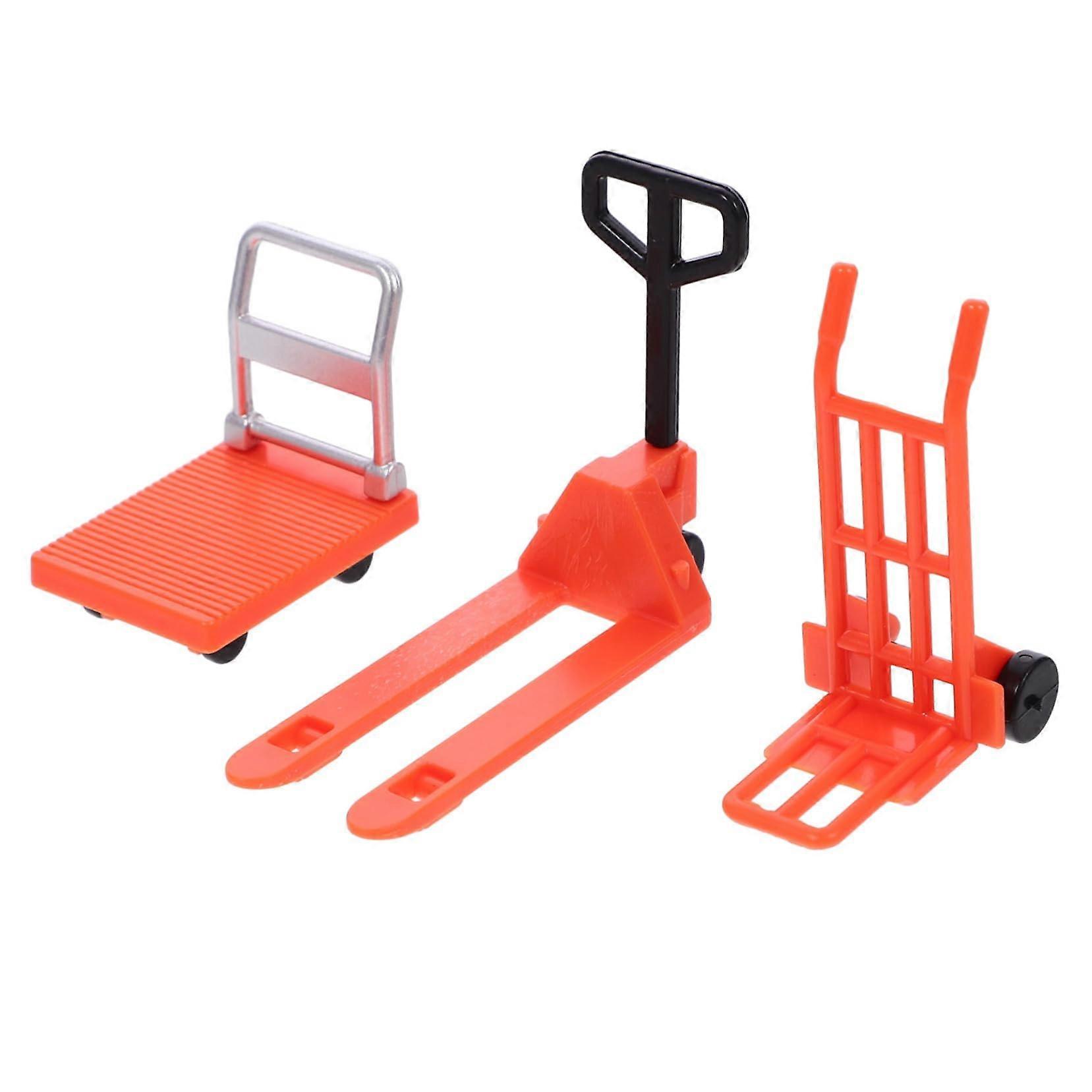 1 Set Miniature Model of Construction Vehicles with Hand Trolley Forklift and Platform Trolley Interactive for Educational Construction Tools