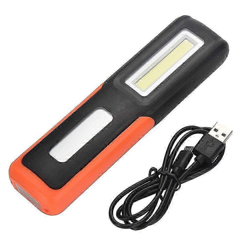 Rechargeable COB LED Work Light with Magnetic Base & Hanging Hook - Portable Emergency Lamp for Camping & Outdoor Use in Orange
