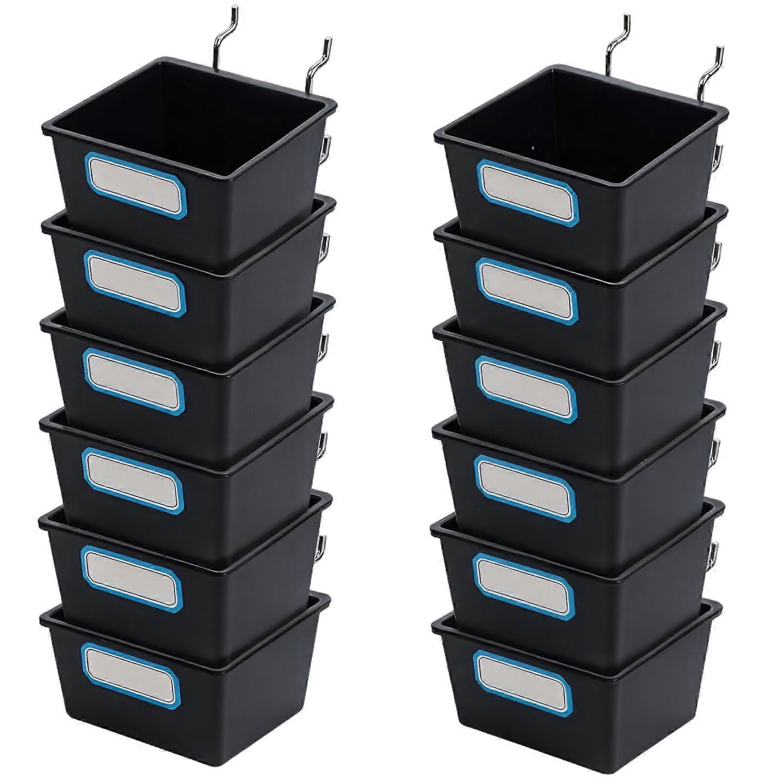 Plastic Storage Bins for Hanging, Metal Handles, No Hole Installation, 12-Pack for Hardware and Accessories Organization
