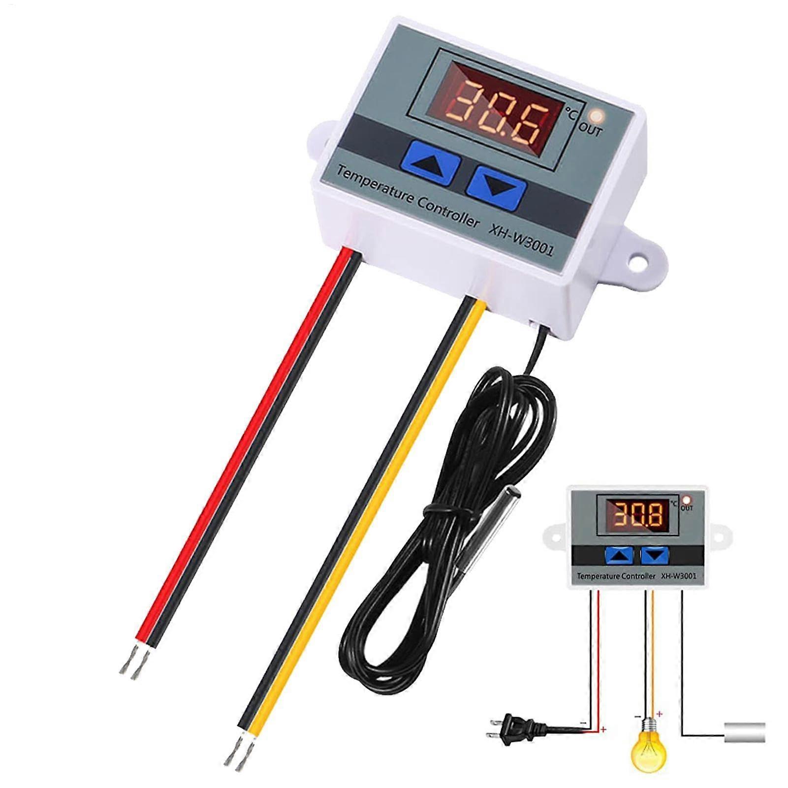 Mikrocomputer Temperaturregler, Programmierbarer Elektronischer Heiz-Kühl-Thermostat mit 1500 W, Wasserdichter Sonde für Wetterstation