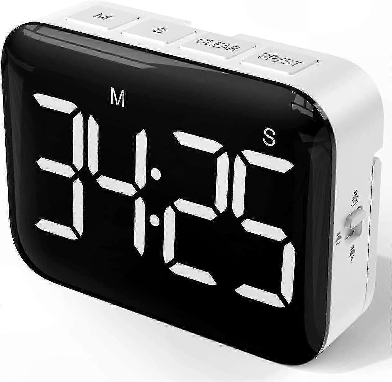 Magnetic Kitchen Timer with Large LED Display, Adjustable Brightness and Sound, Stopwatch Function, Battery Included for All Ages