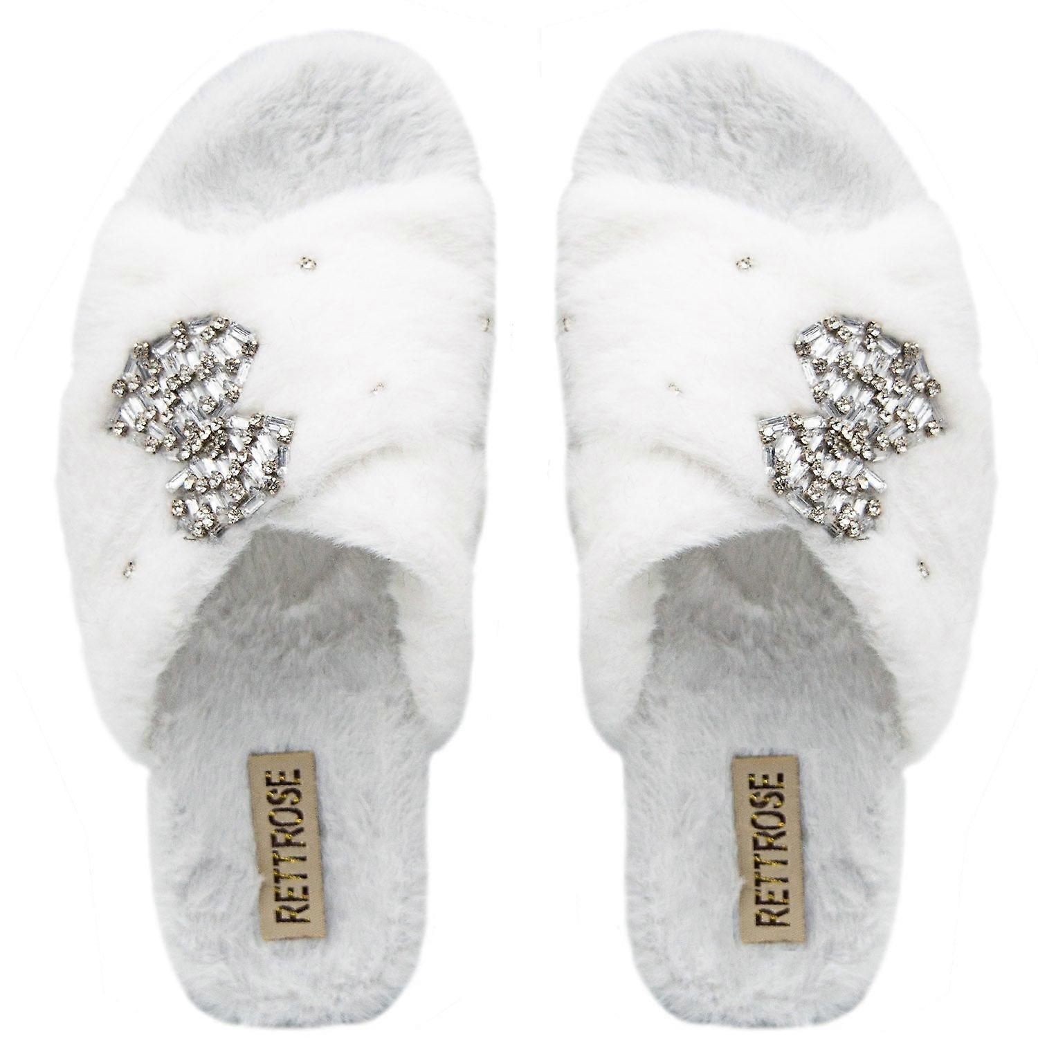 Fefe cream luxury plush diamanté embellished handmade slipper