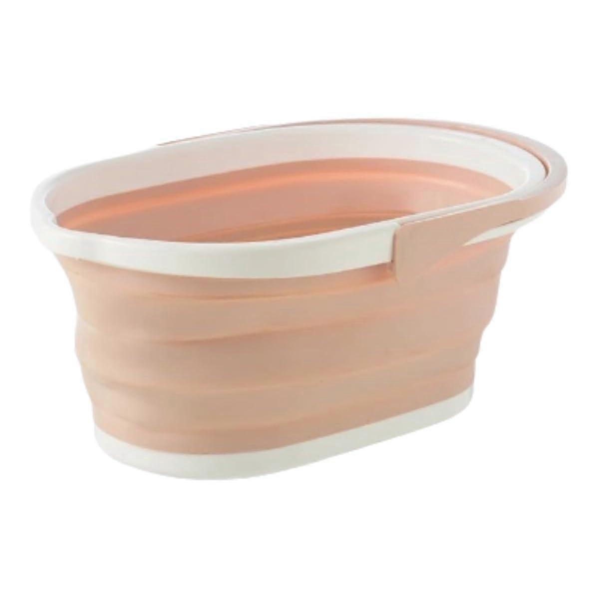 Portable Laundry Basket - Foldable Shower Tub for Small Dog, Cat, Puppy - Space Saving Design with Hand Strap in Beige