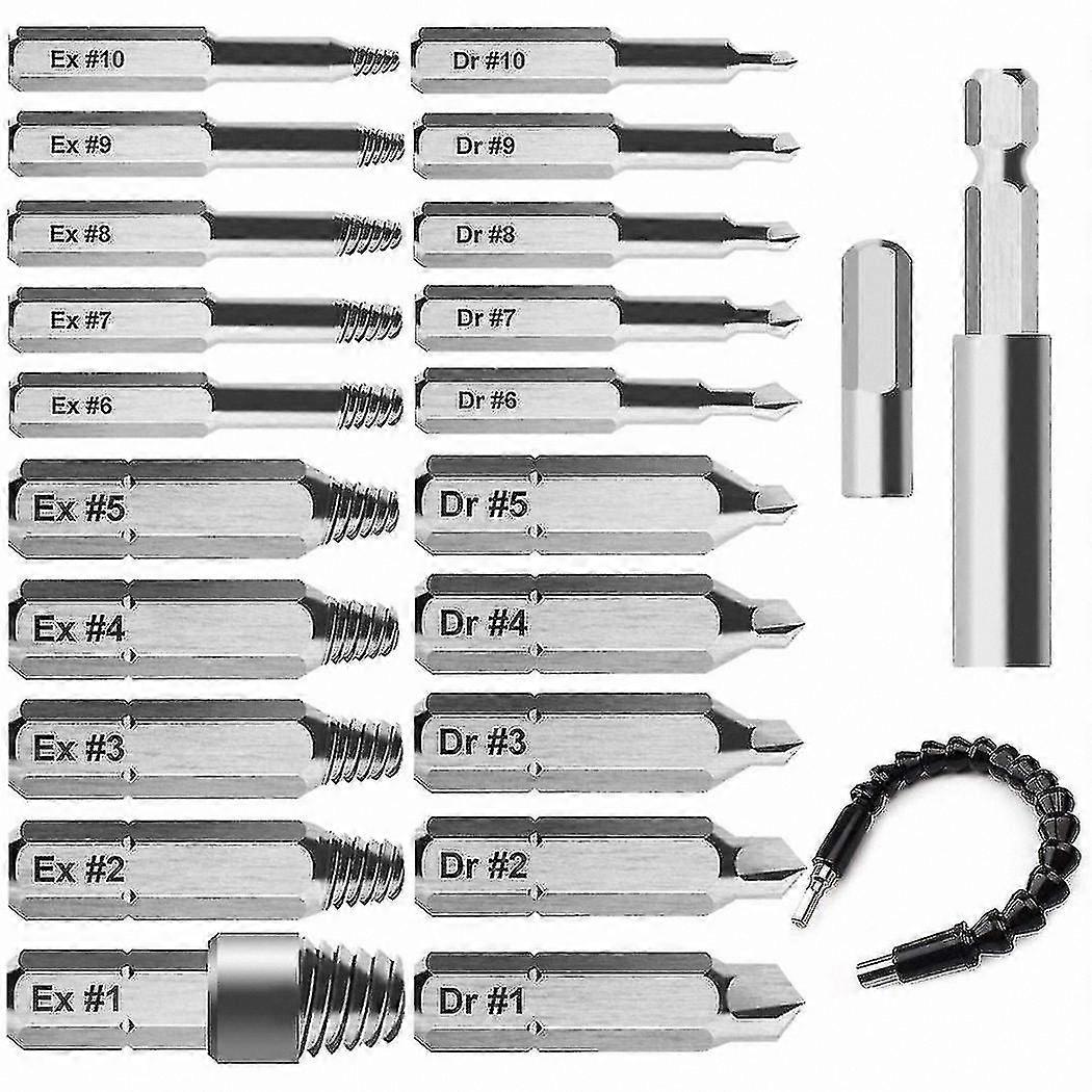 Damaged Screw and Bolt Removal Tool Set - 23 Pieces for Extracting Broken Fasteners