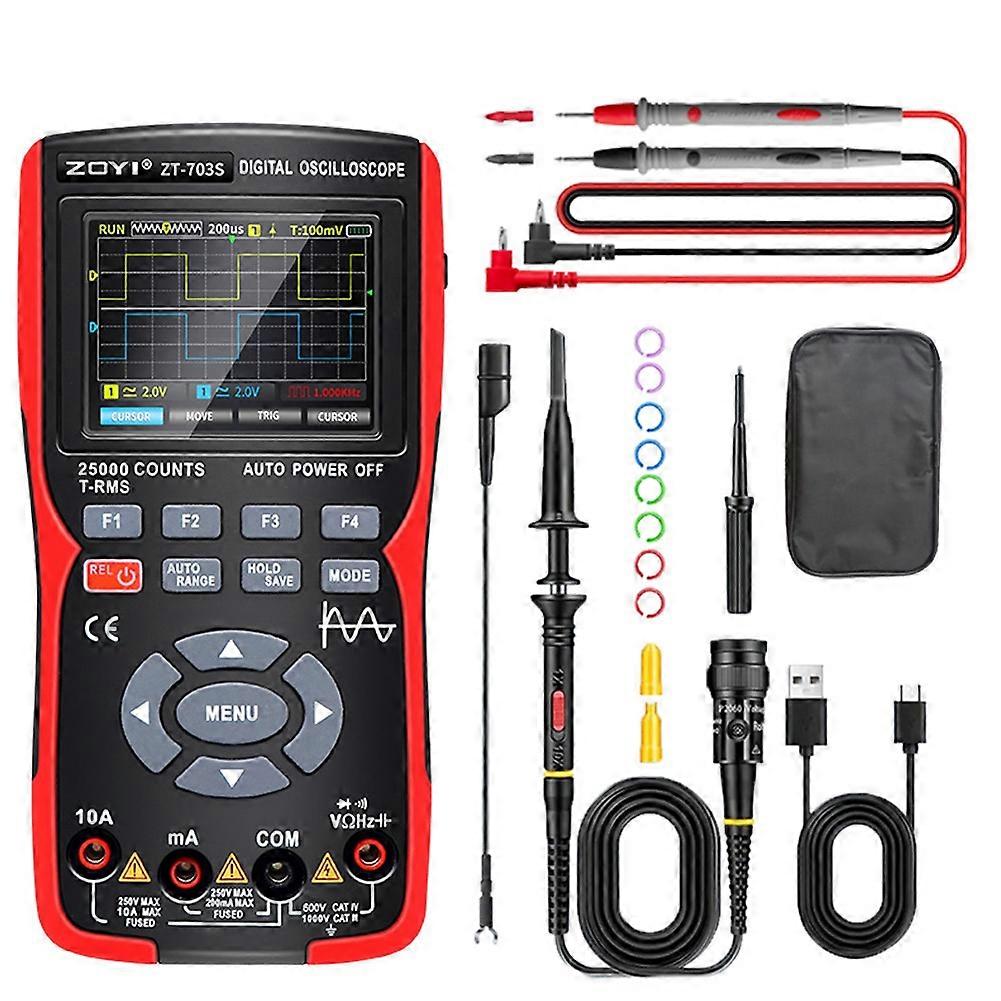 ZOYI ZT703S 3in1 Digital Oscilloscope Multimeter 50MHz 280MS Rate PC Waveform Data Storage Dual Oscilloscope Generator A