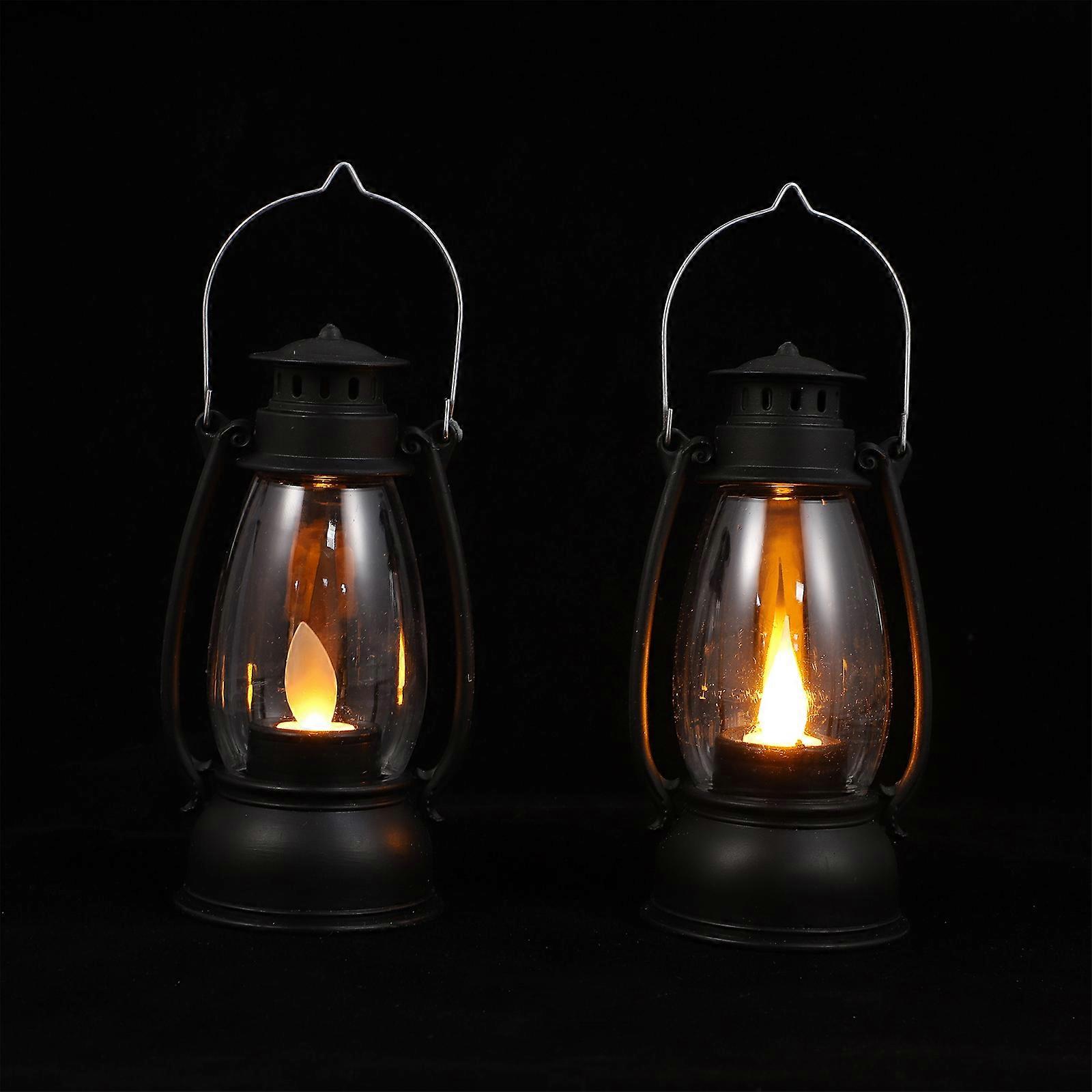 LED Lantern Decorative Retro Old-Fashioned Kerosene Lamp for Mall Decor Black Pp Material Lighting 2Pcs