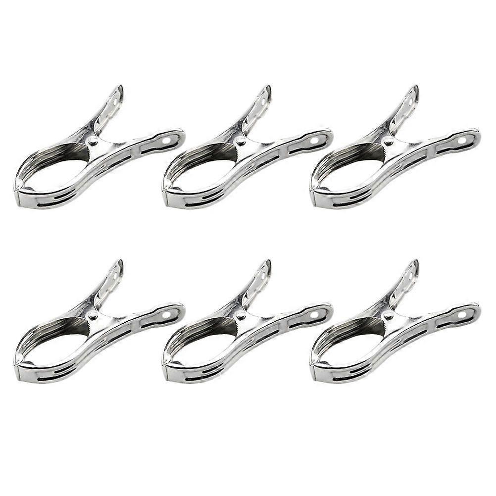 6pcs Stainless Steel Clothespins Windproof Clips Clothes Drying Fixing Clips