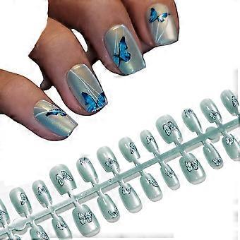 Handmade Wearable Nails, Simple Butterfly Patterns, Short Soft Nails (30 Pieces), Everyday Manicure