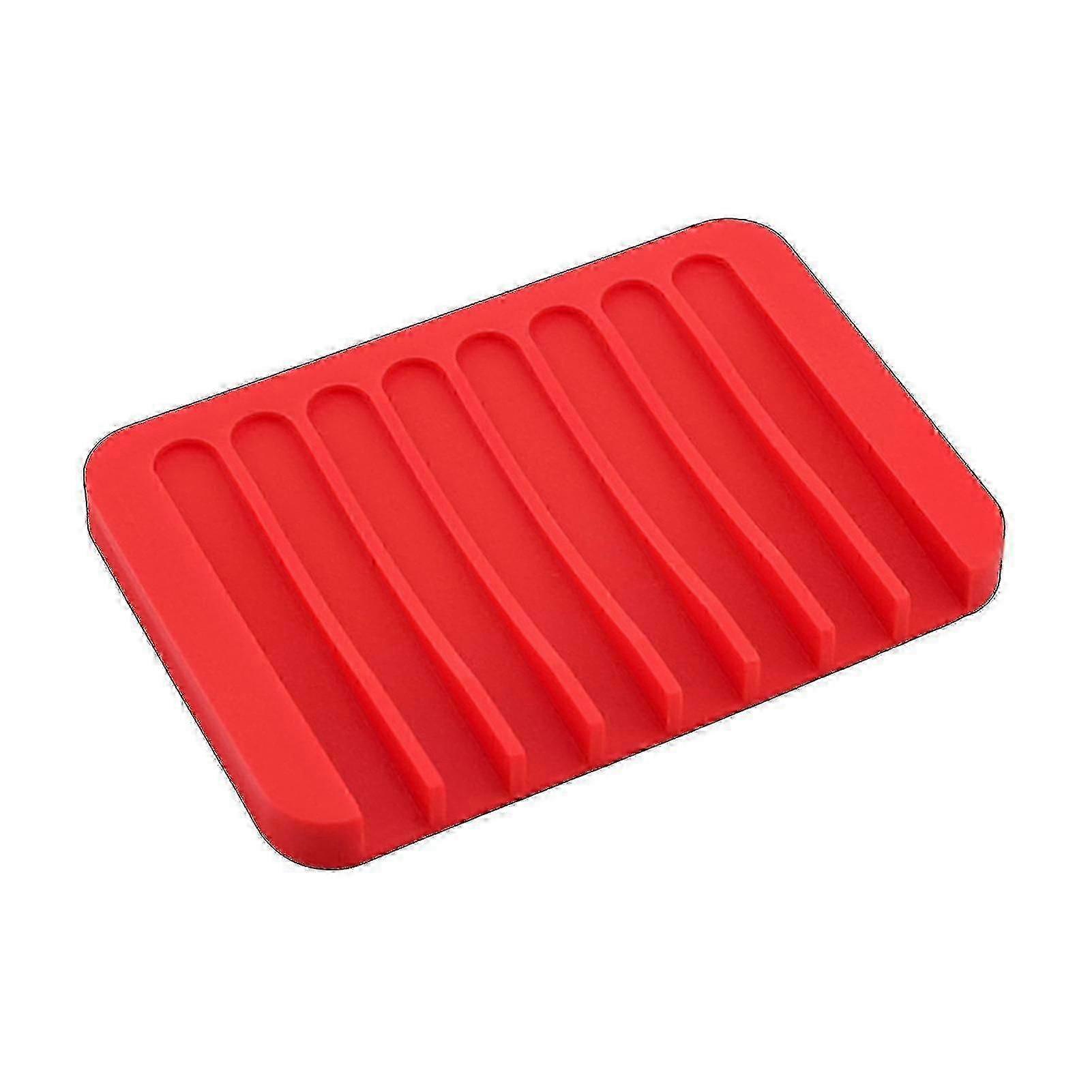Creative Comb-Shaped Silicone Soap Tray Holder with Drainage, Non-Slip Bathroom Organizer - Red