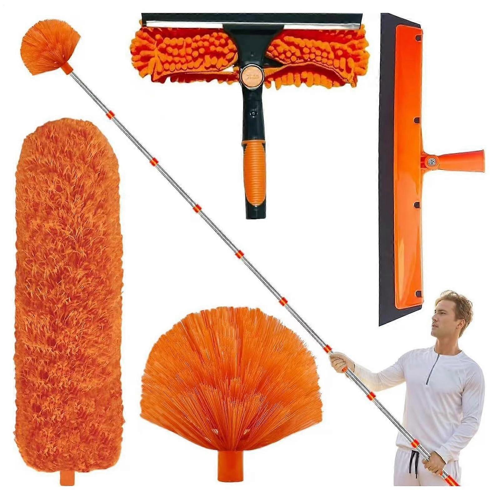Duster Ceiling Duster Microfiber Long Handle Cobweb Dusters Reach Cleaning Supplies Orange