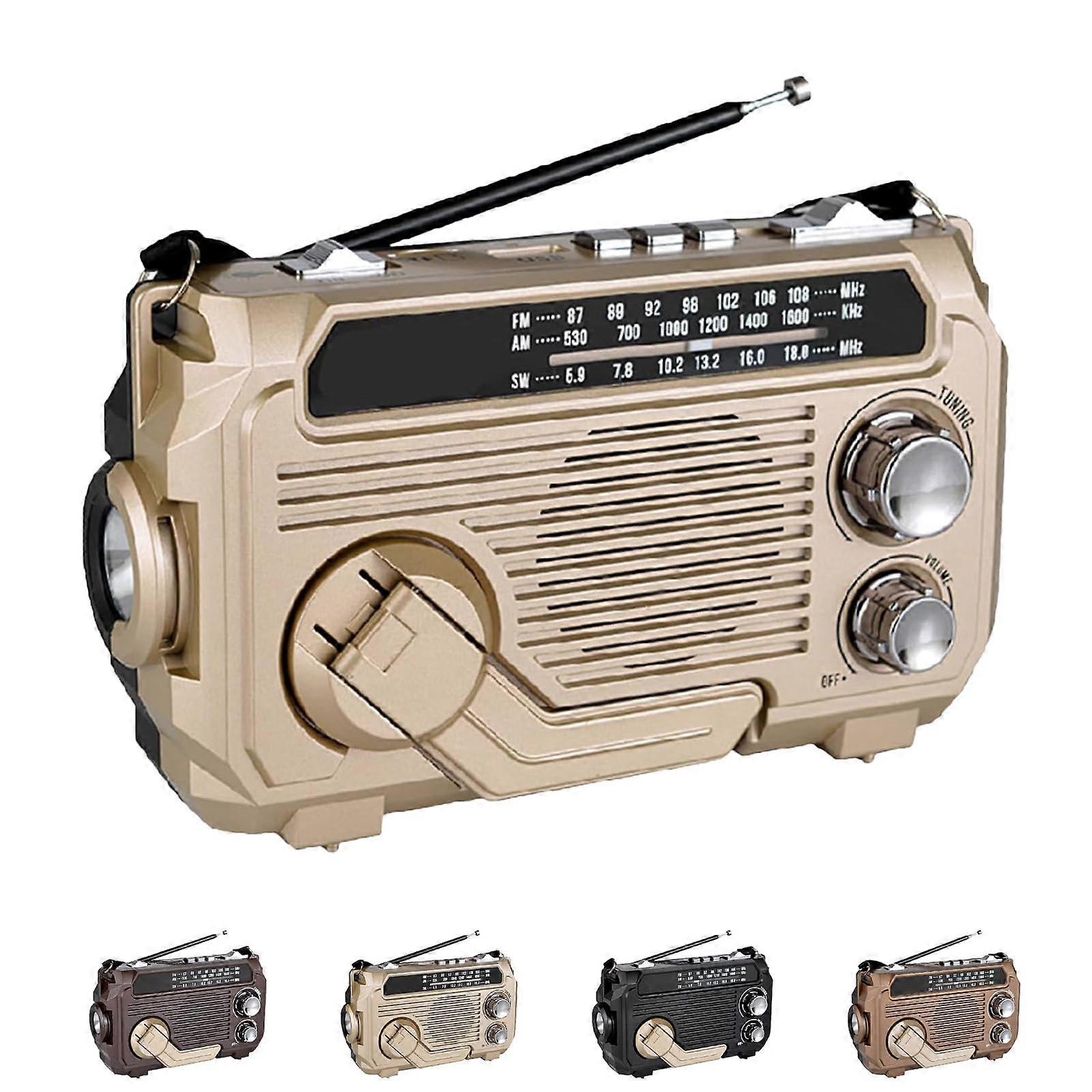Solar Powered Radio With Hand Crank, Emergency Radio AM FM SW, Vintage Decor Radio, Reliable Backup Power, Khaki