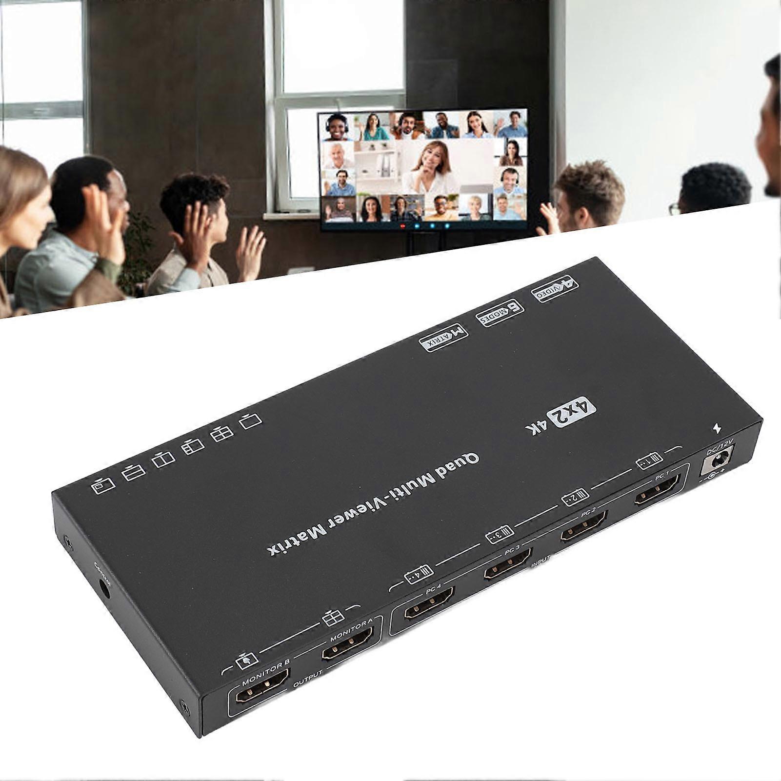 4K 30Hz HDMI Switch Splitter 4 In 2 Out with Remote 6 Modes