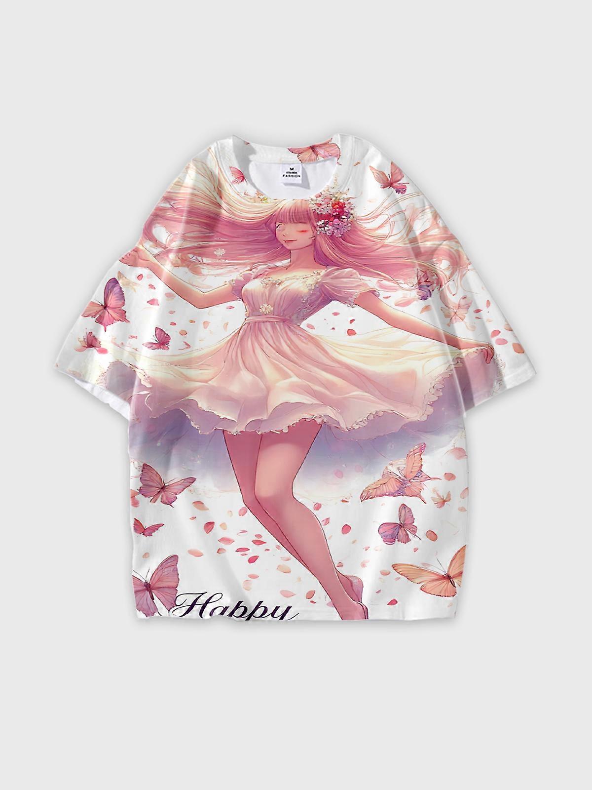 T-Shirt Round Neck, Loose Short Sleeve Pattern Graphic Tee, Unisex Summer Casual Top V2592
