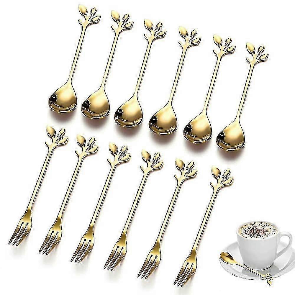 12 stk te sukker skeer, rustfrit stål dessert kaffe te ske, rustfrit stål te gaffel, forretter dessert gafler