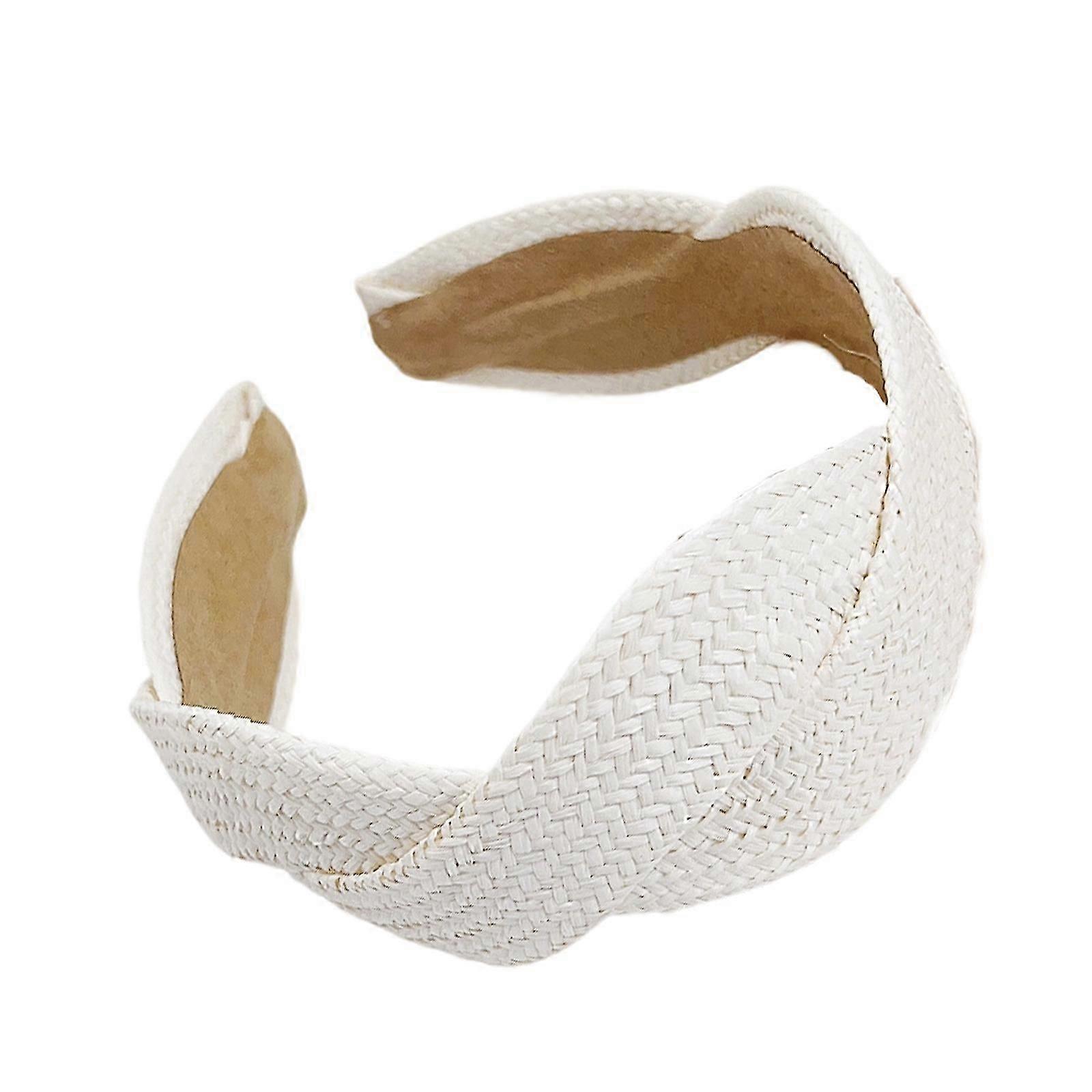 Natural Straw Woven Headbands Wide Elastic Band Hair Accessory Breathable Unisex For Summer Outdoor Activity Yellow