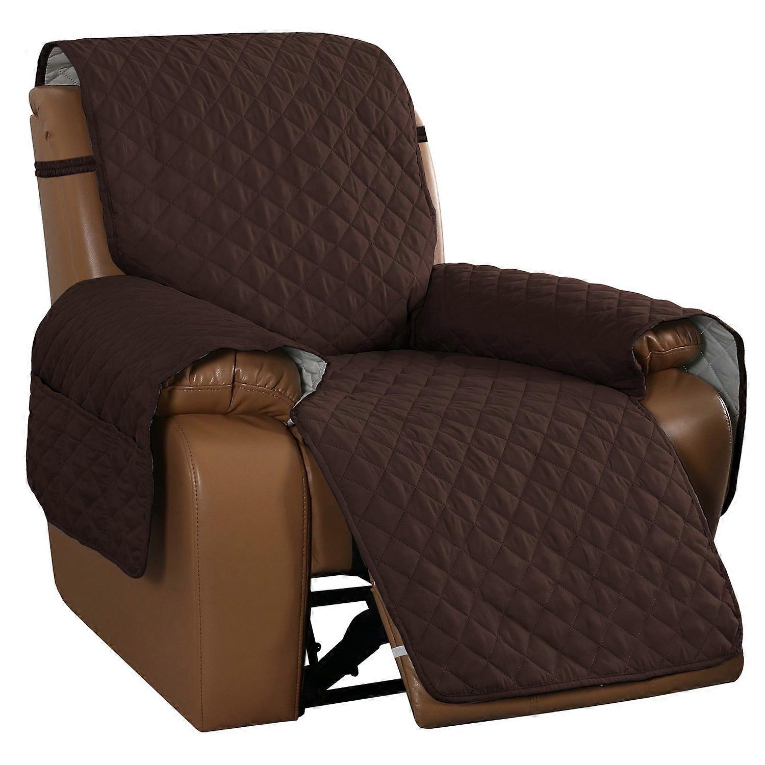 Recliner Sofa Cover With Pocket, Slipcovers Reversible Washable Elastic Adjustable Strap For Home(1 Seater, Brown)