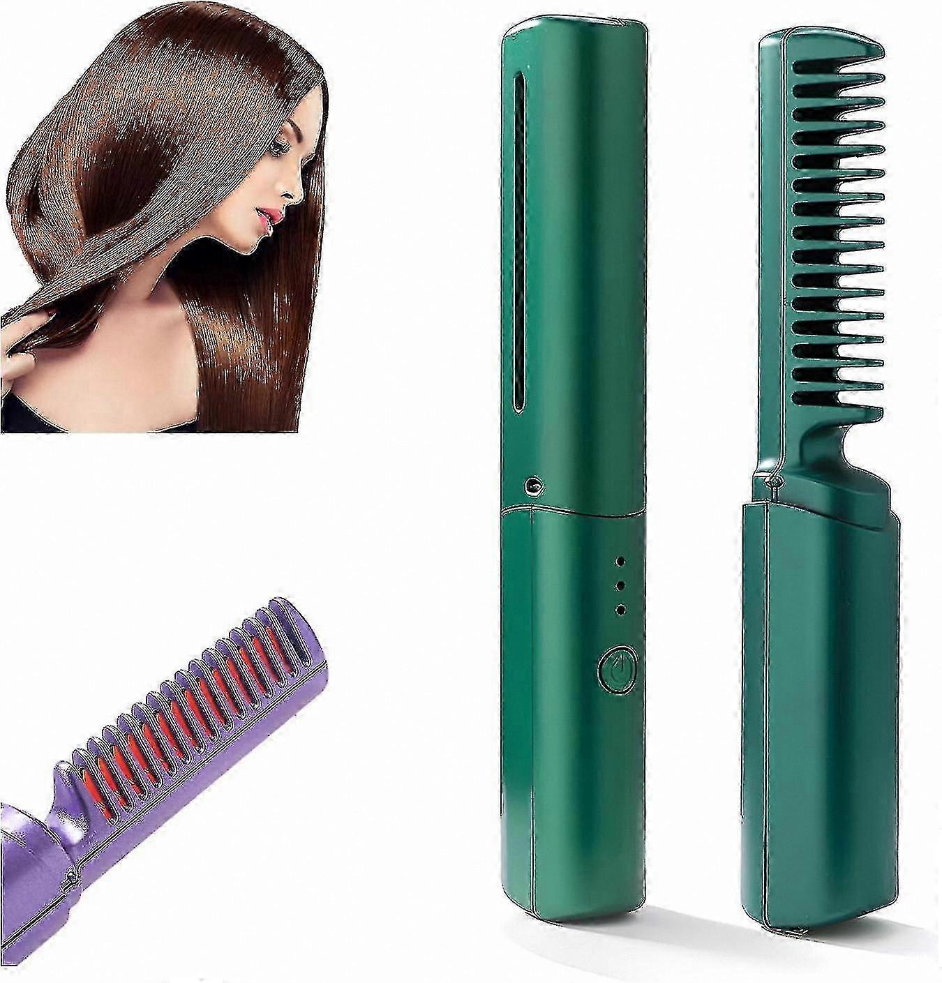 Mini Cordless Hair Straightener, Rechargeable Fast Heating Comb with Adjustable Temperature Settings hwy