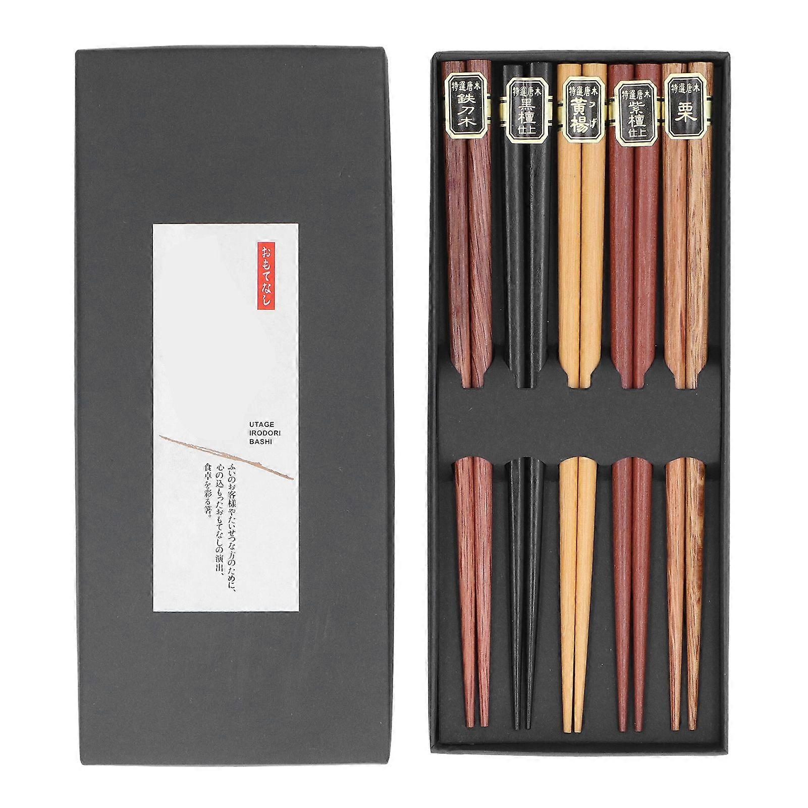 Chopsticks Set 5 Different Colors Natural Wood Antislip Design Feel Comfortable Chopsticks ReusableFour Corner Chopsticks