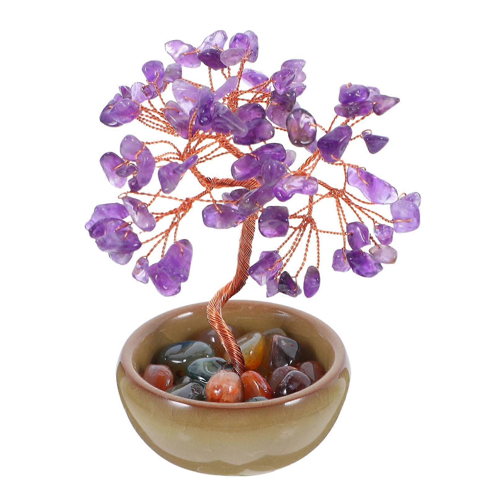 Natural Stone Crystal Tree for Feng Shui 2Pcs Handmade Chakra Money Tree