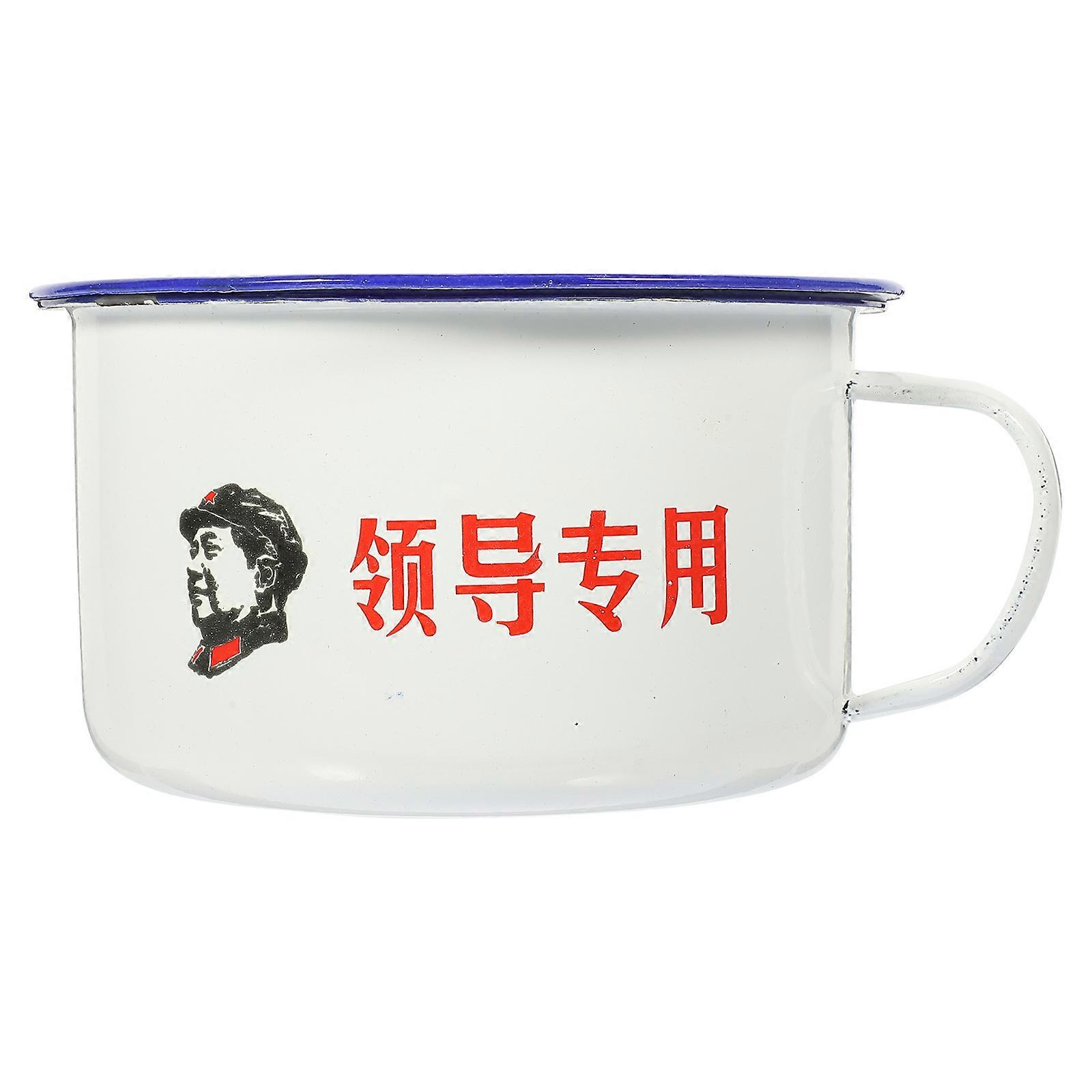 White Enamel Food Bowl with Handle Design for Lunch Supply 1Set