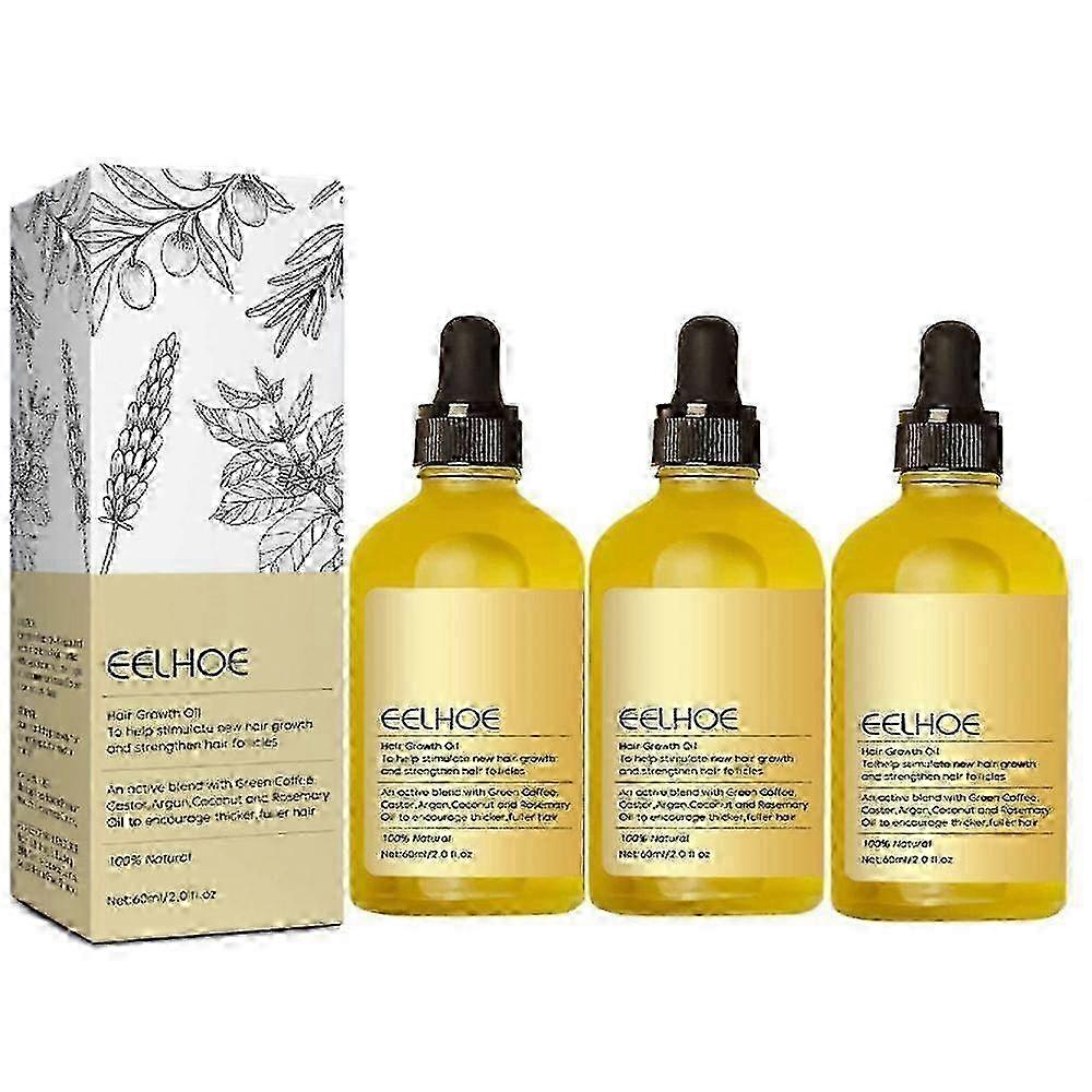 3pcs שמן טבעי לצמיחת שיער, טבעוני אורגני שמן טבעי לצמיחת שיער 60ml