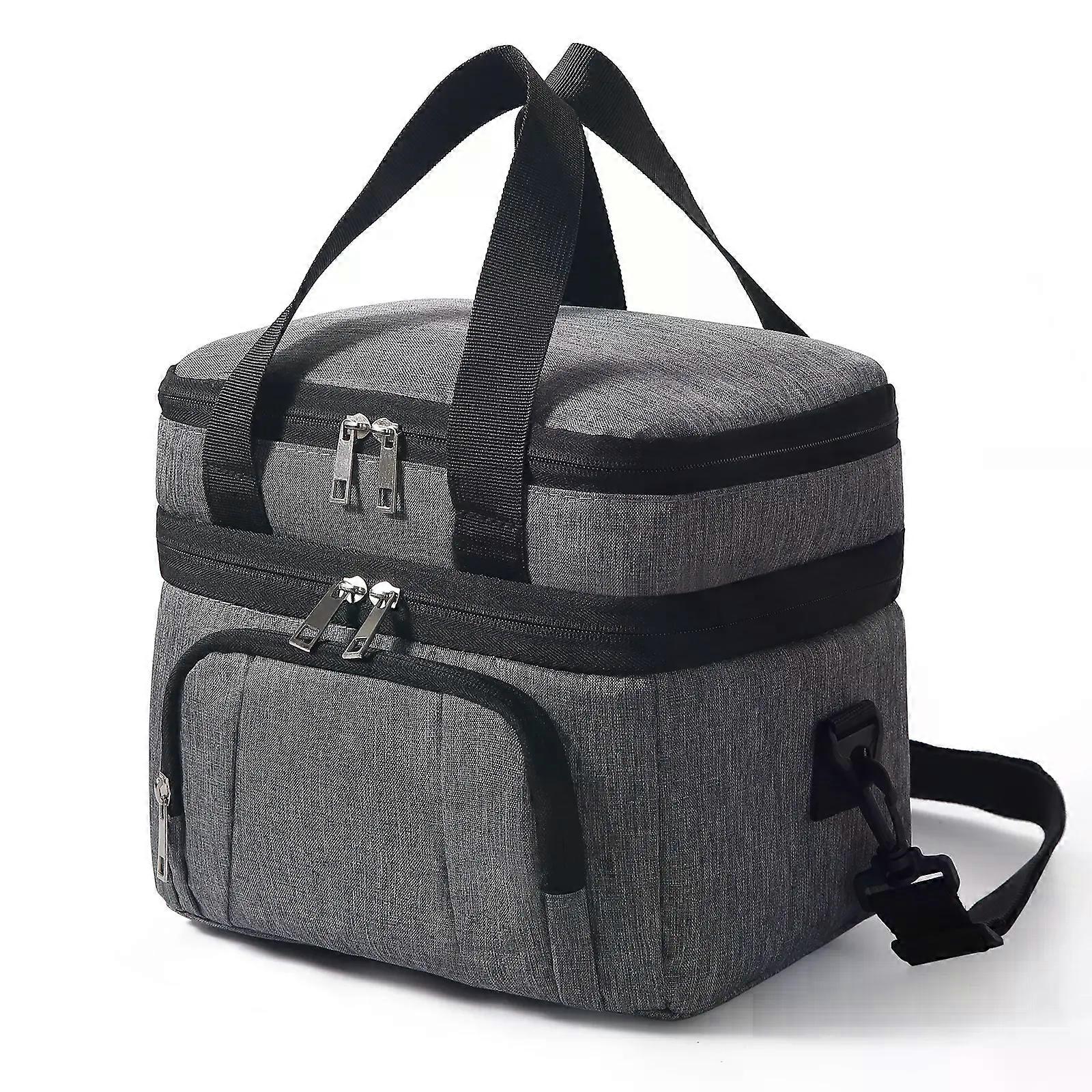 Double-Layer Insulated Lunch Bag Portable Insulated Lunch Box Waterproof Picnic Insulated Bag with Adjustable Shoulder Strap