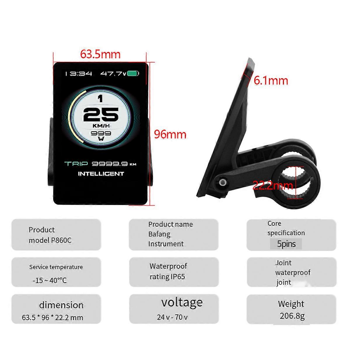 Display Ebike P860C Display LCD 860C Spina di collegamento impermeabile per kit di biciclette elettriche con motore a mozzo centrale