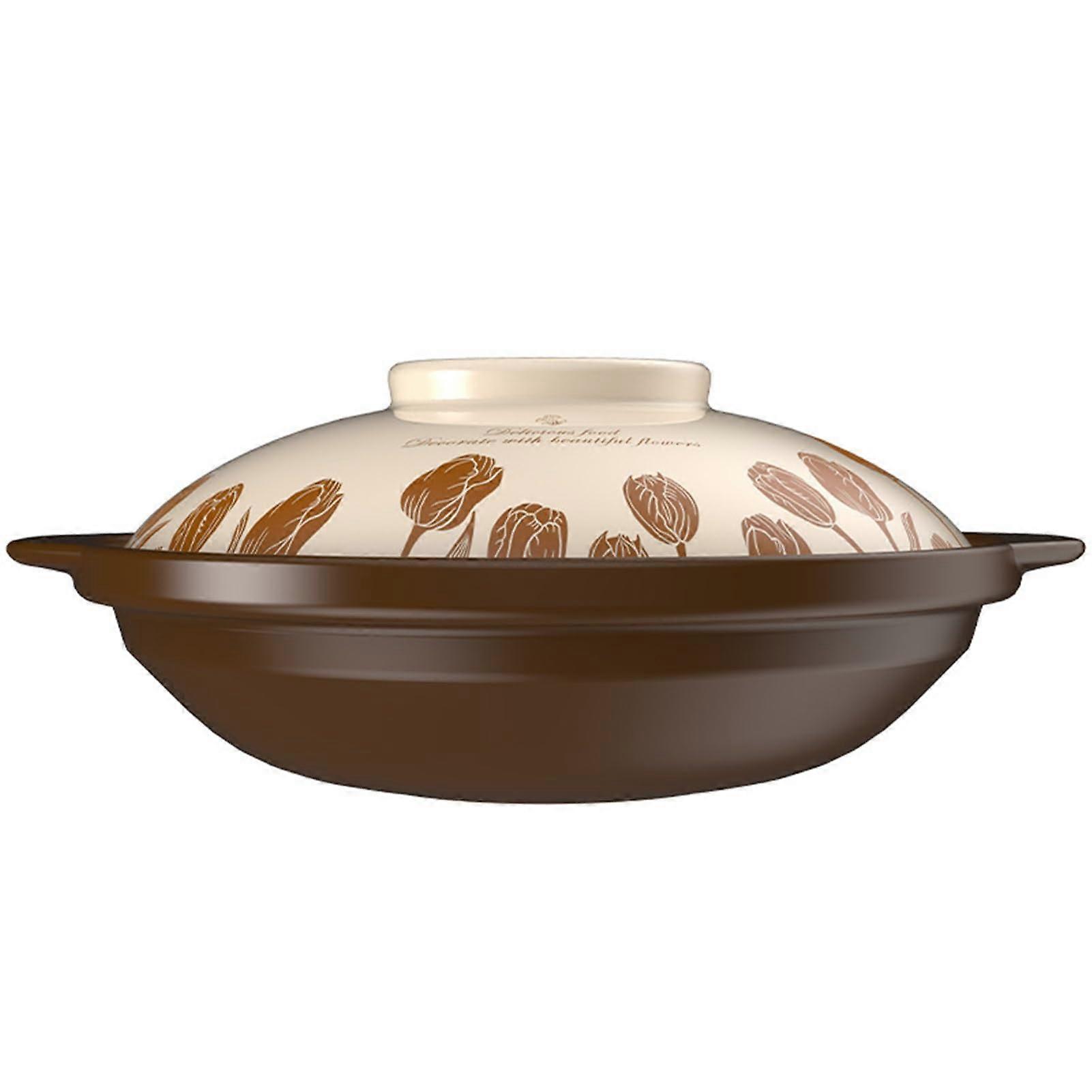 Ceramic Soup Serving Bowl Microwavable 3L Capacity With Lid Earthenware Stew Pot Clay Cooking Pots