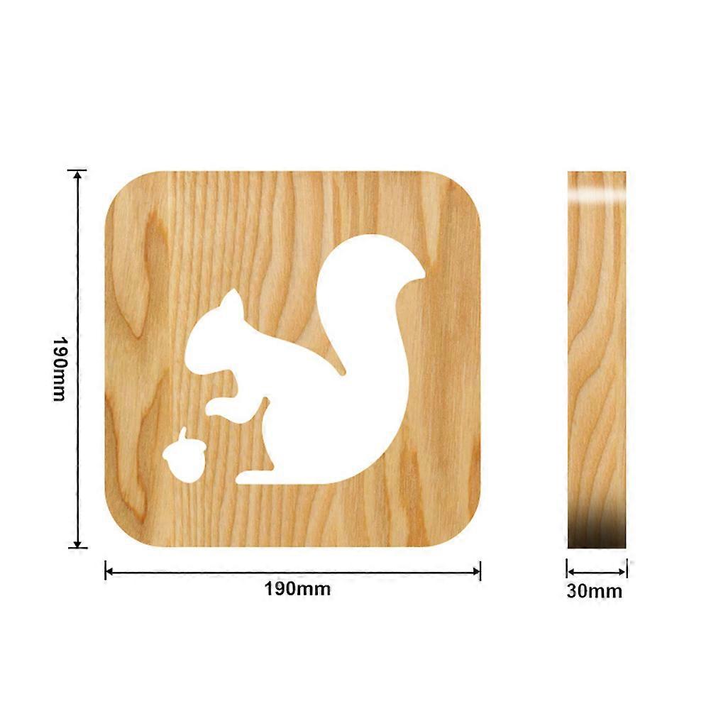 Veilleuse en bois d’écureuil 3D 2Pcs Lumières LED sculptées pour l’éclairage