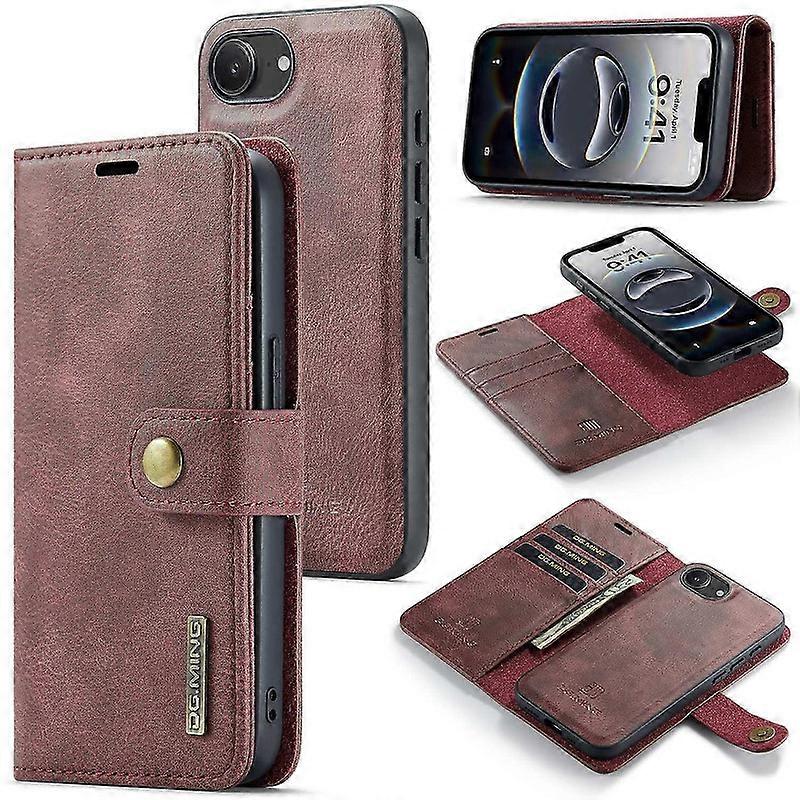 DG.MING for iPhone 16e Case Detachable Split Leather Phone Cover  Grey