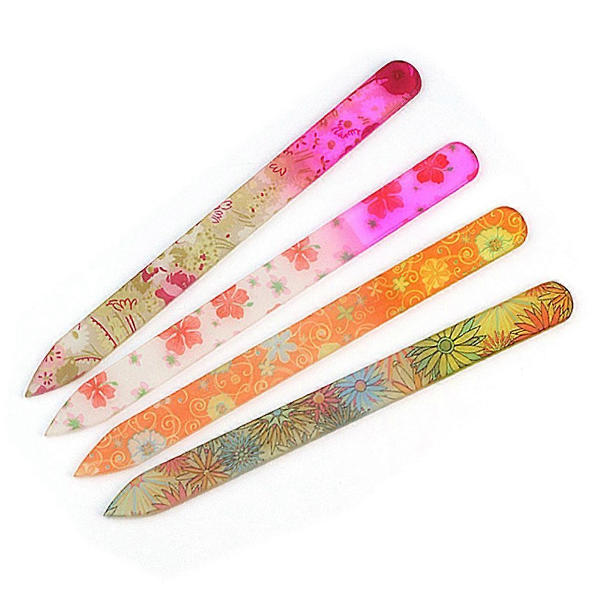 Nail Files Crystal Glass for Home Nail Manicure 4Pcs with Patterns