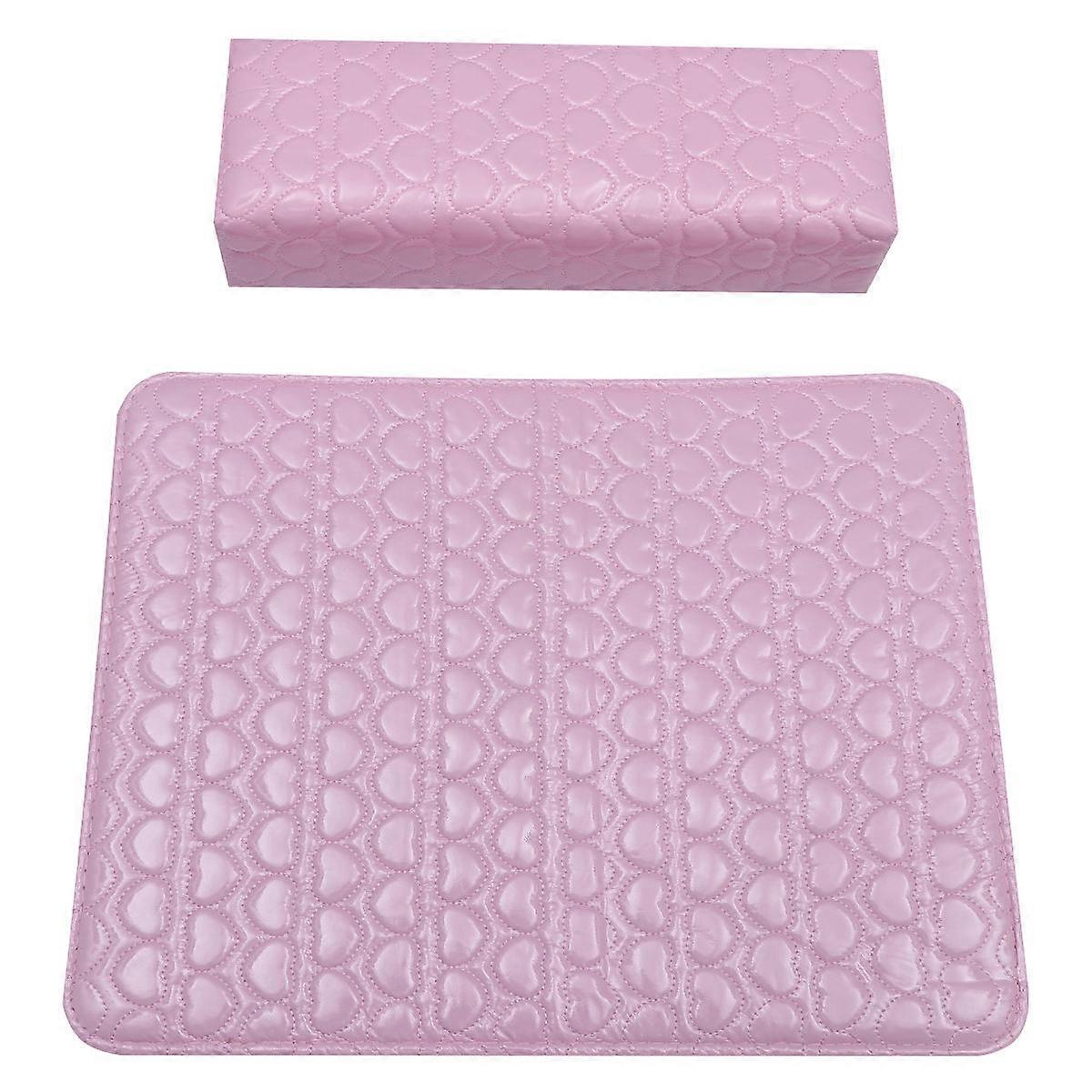 Wrist Pad Square Hand Pillow Set for Nail Salon Use 2Pcs Pink Heart Pattern