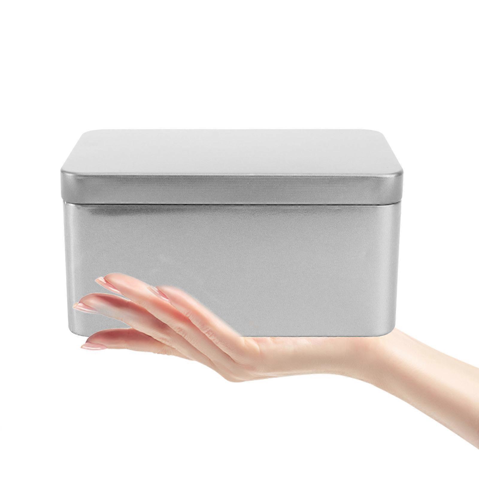 Rectangular Tinplate Box Metal Storage for Candies 2Pcs Silver