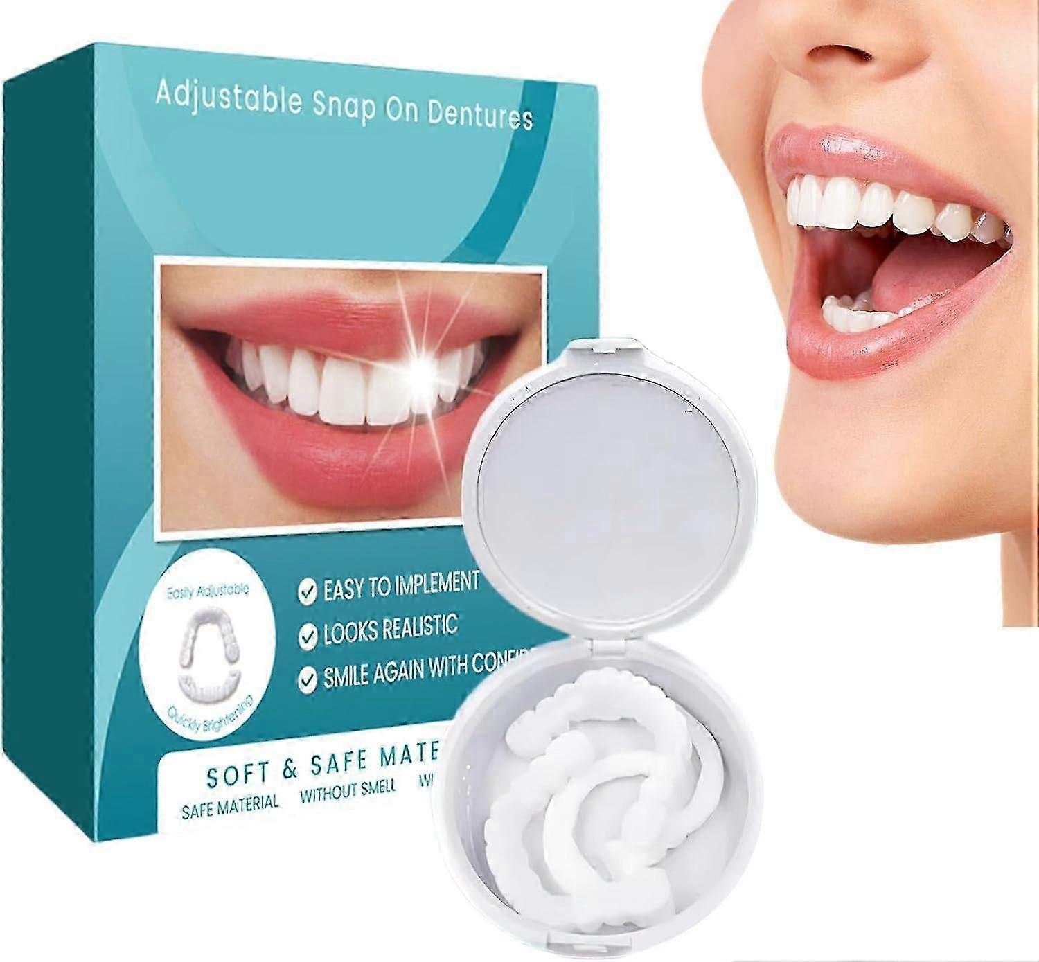 Dentures False Teeth, Clip on Veneers Top and Bottom, Temporary Adjustable Snap on Dentures Clip