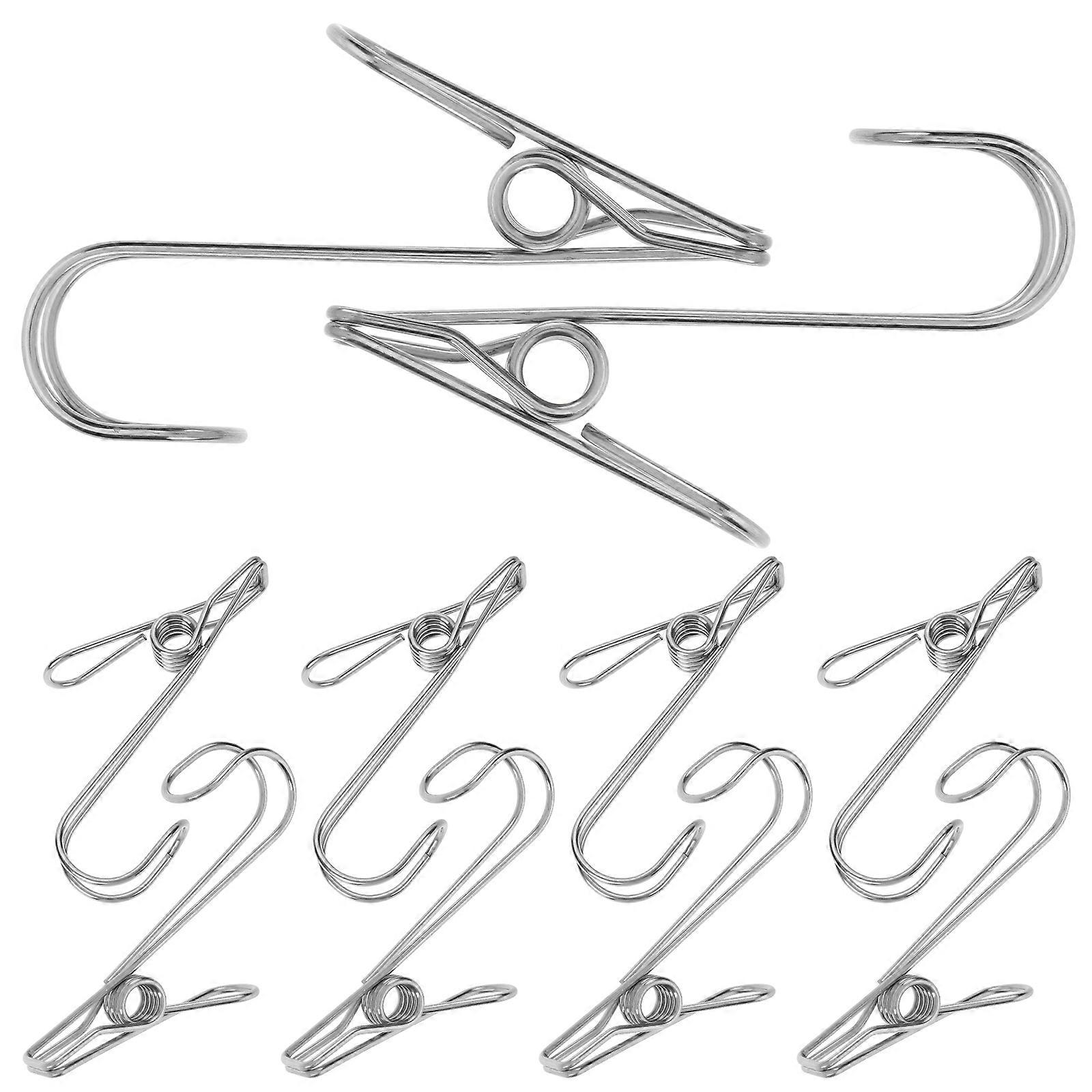 Silver Stainless Steel Hanger Clips for Clothes 12Pcs Multi-Functional Clips