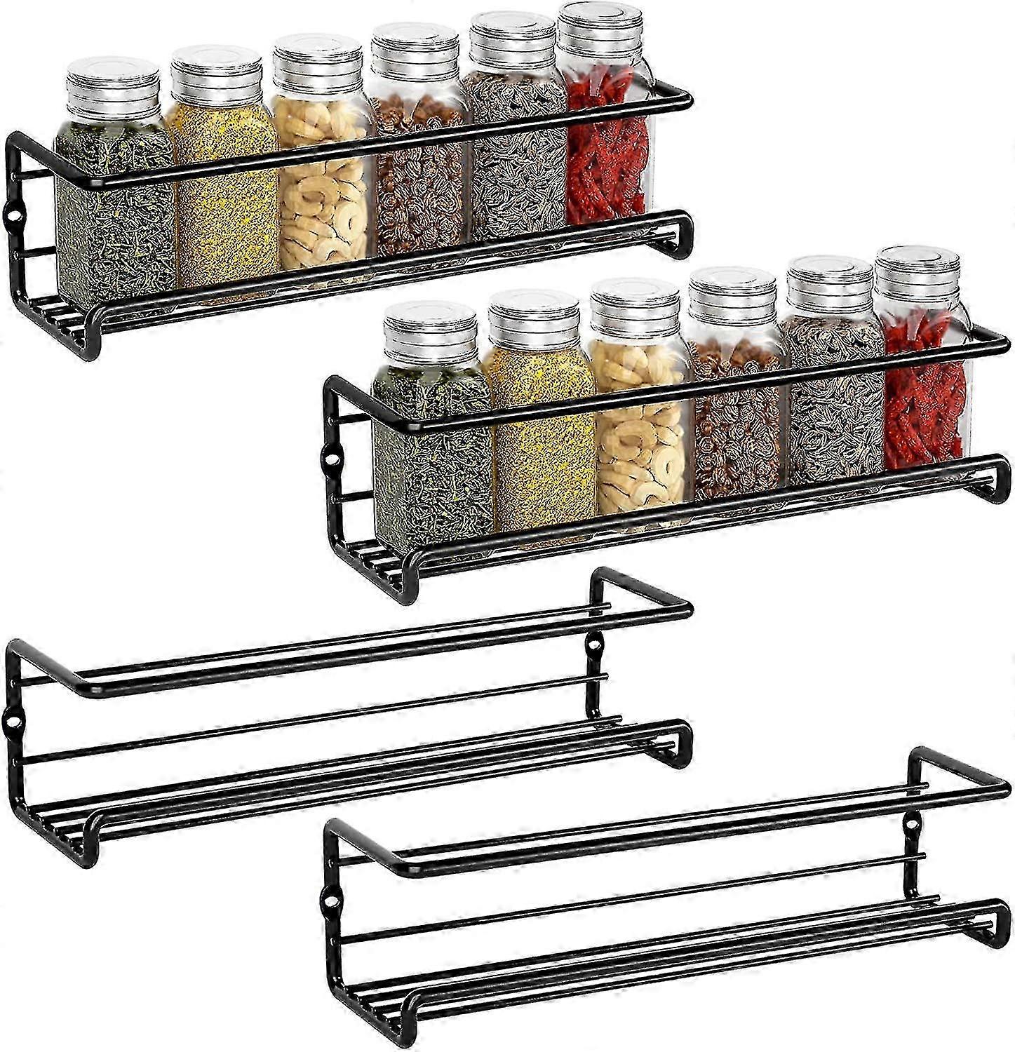 Kitchen Spice Rack, Metal,without Drilling, Kitchen Wall Mounted,29x6x6cm (black, 4pcs)