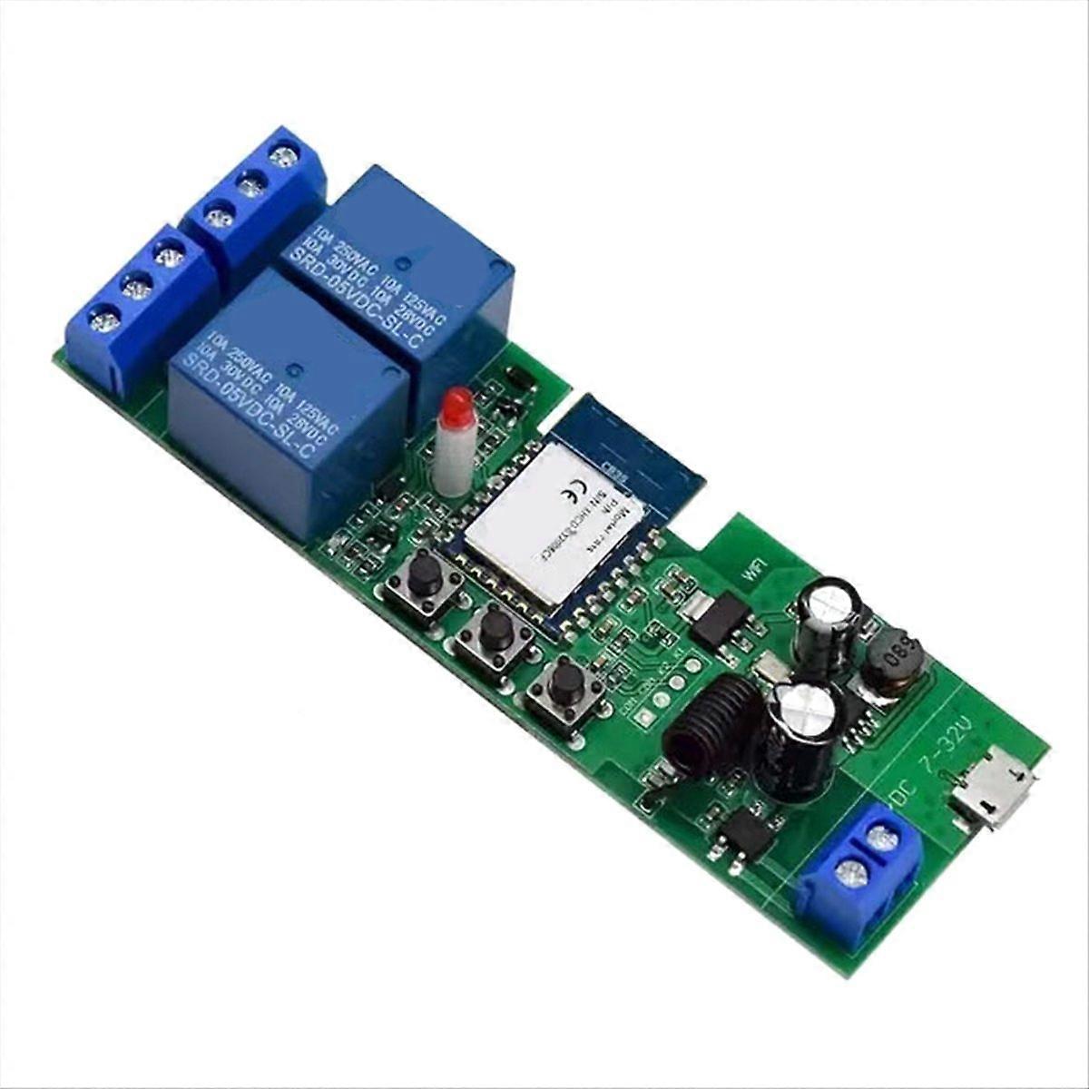 Smart Tuya Smartlife Wifi Switch Relay 2CH 5V/7-32V for Inching Self-Locking Interlock for Alexa Goo