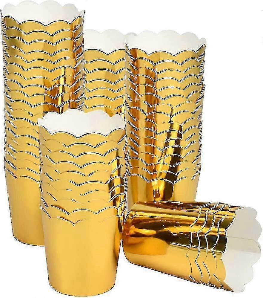 Pack Of 100 Mini Cupcake Paper Muffin Cases High Temperature Resistance (gold)