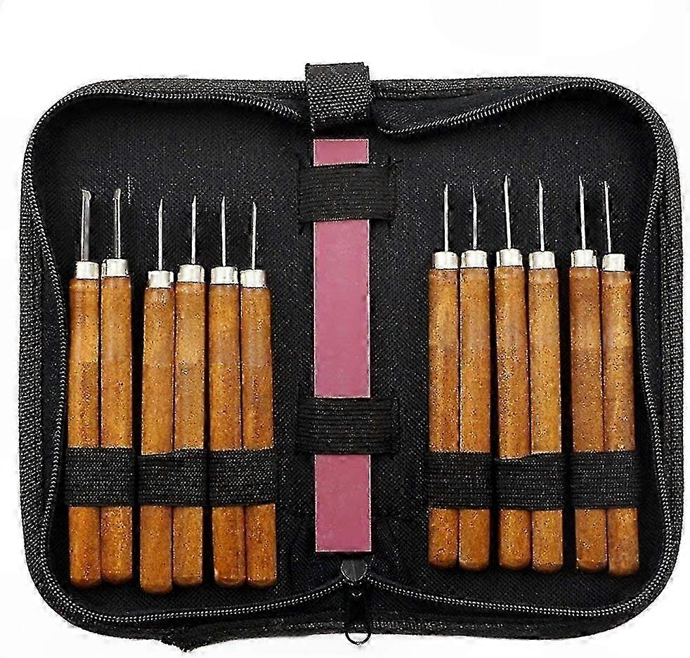 12-Piece Woodworking Chisel Set with Sharpening Stone and Storage Bag, Professional Hand Carving Tools for Woodworking Projects