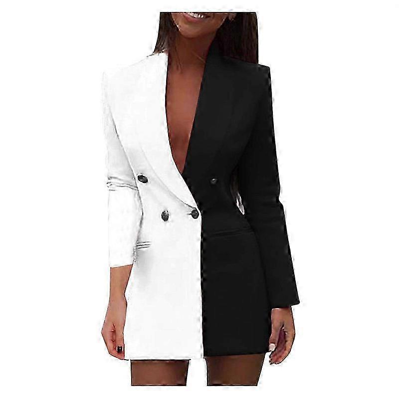 25-26 Kavajklänning för kvinnor Slagringning Långärmad jacka Patchwork Button Down-kappa