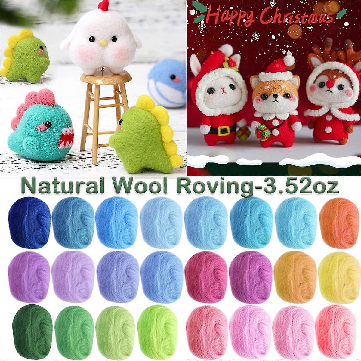 Wool Roving Yarn, Fiber Top for Felting & Spinning, Pure Chunky Wool, 3.52oz - Compatible with Needle/Wet Felting DIY