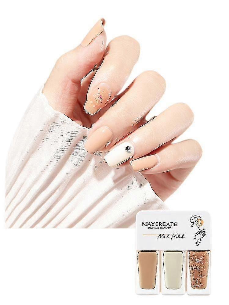 3 Combo Nail Polishes, No-bake, Quick-drying, Long-lasting, Peelable