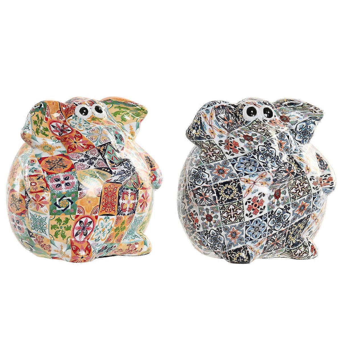 Money box Home ESPRIT Resin Elephant 11,5 X 11 X 11 CM (2 Units)