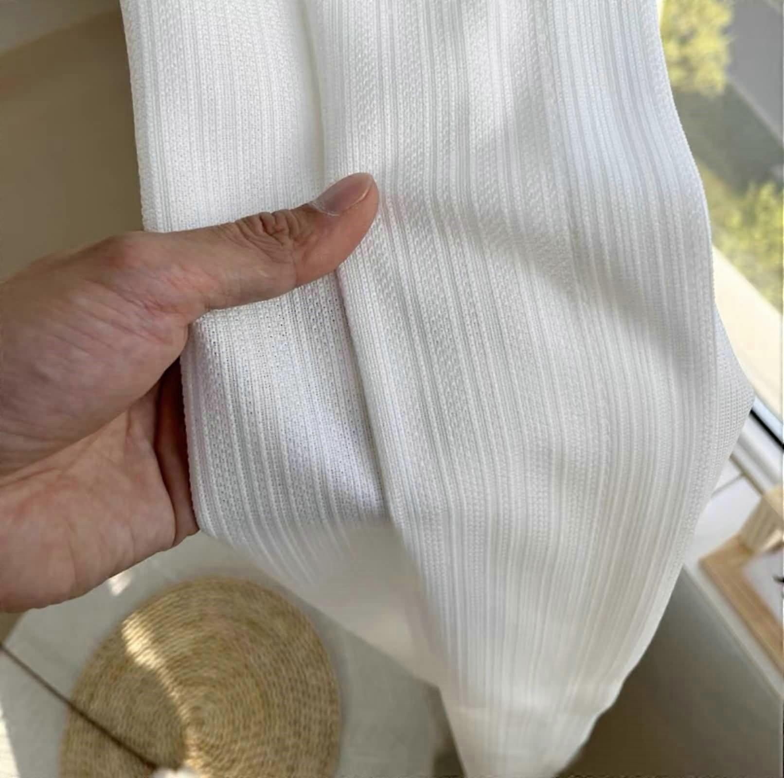 White Bedroom Curtain 2 Panels Solid Color With Stripes Texture Sheer Window Curtains 54W x 90L Inch Hook