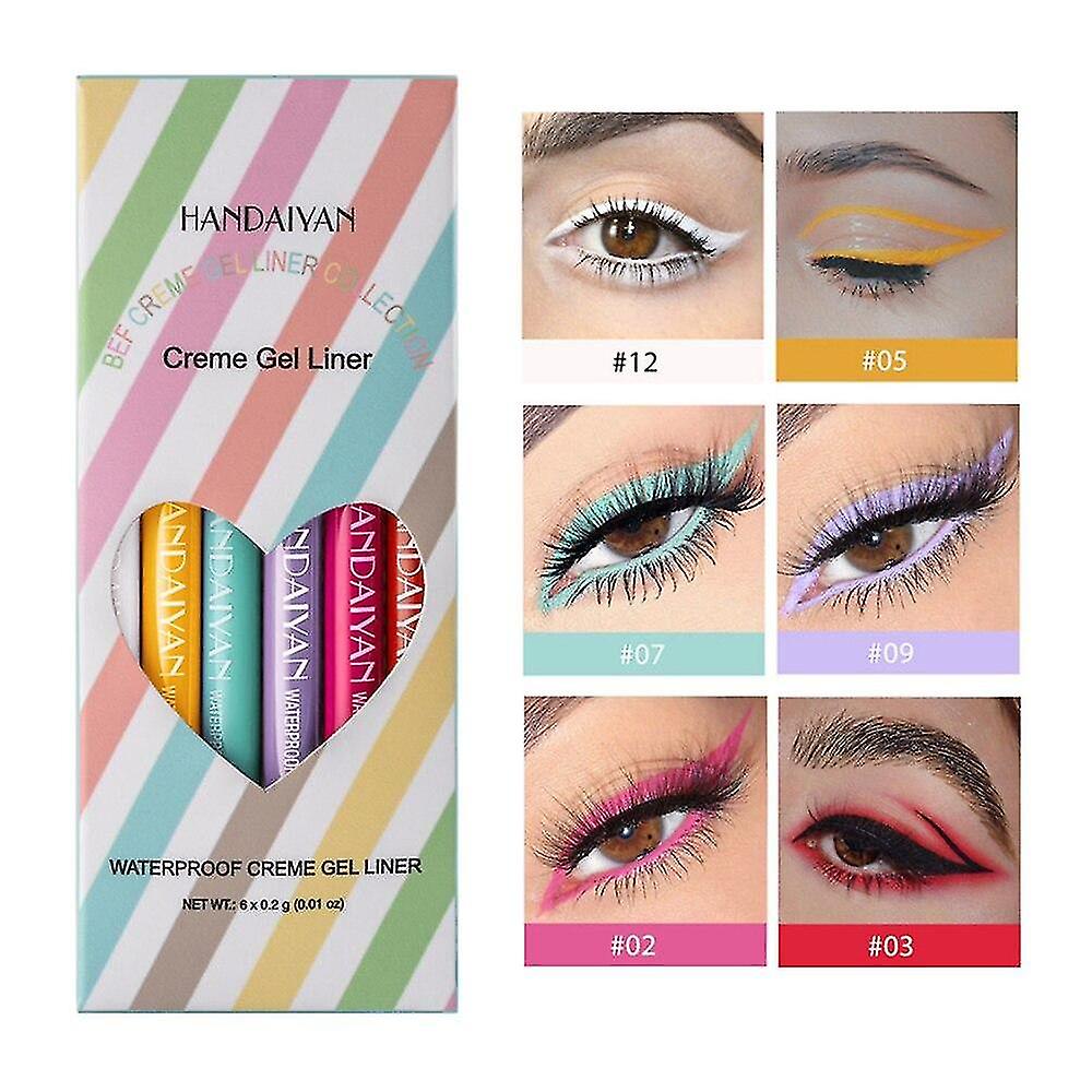 アイライナー6個/セットカラーアイライナーペンキットシャイニーアイライナーペンシル防水化粧品長持ちイージー