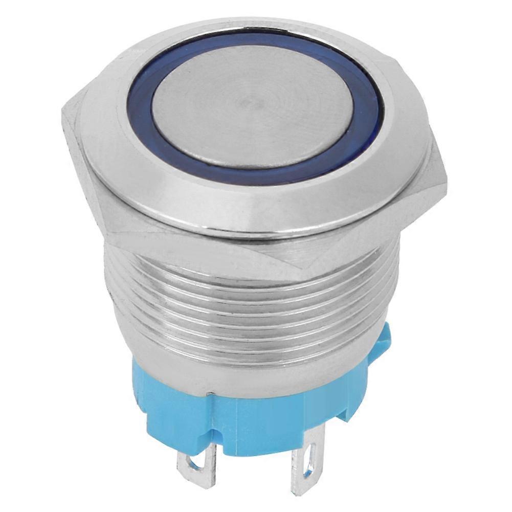 2pcs 19mm Blue LED Momentary Push Button Switch Flat Head 4Pin IP65 Waterproof 12~24VDC