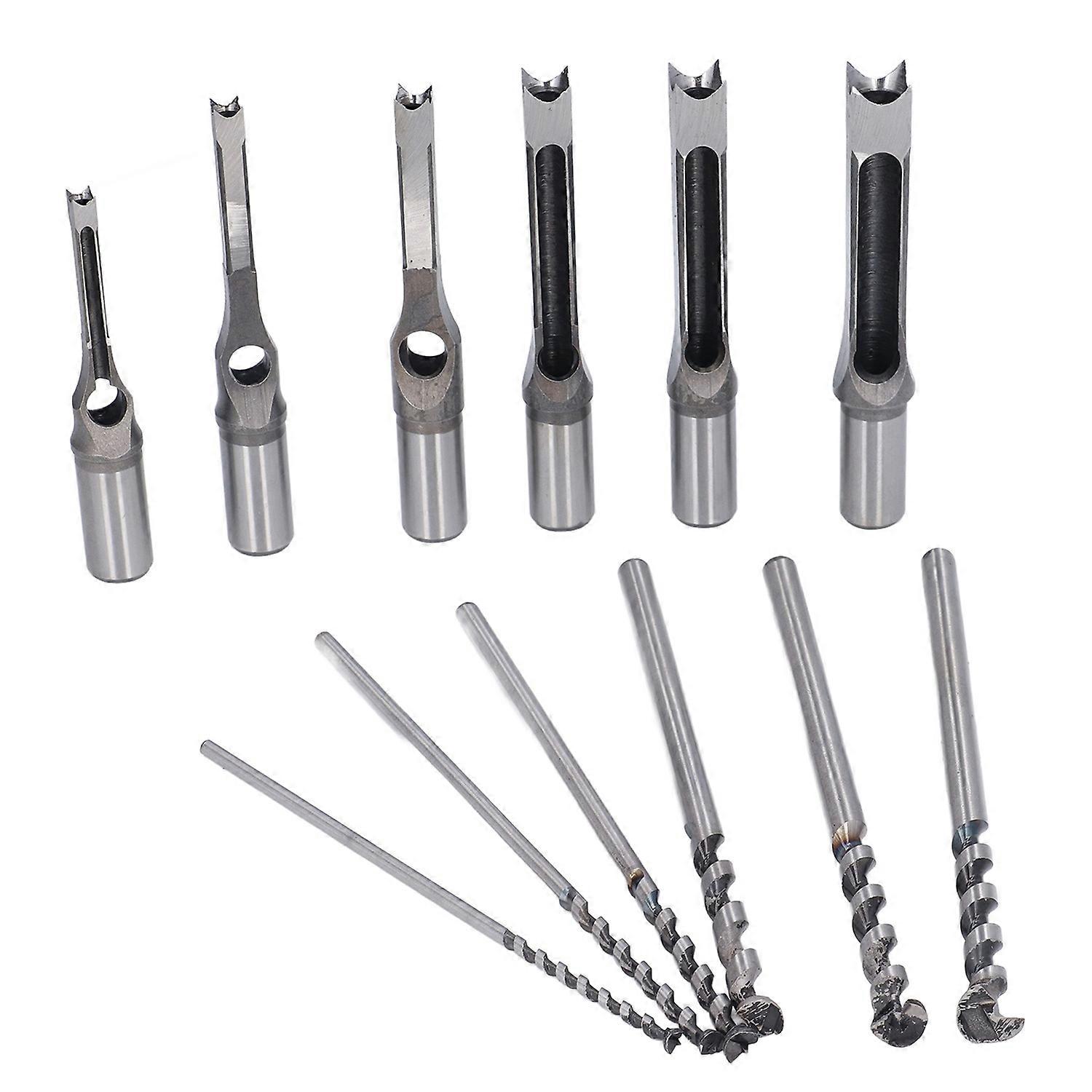 6Pcs Square Hole Mortiser Drill Bit Alloy Steel Adjustable Mortising Chisel Woodworking Tool