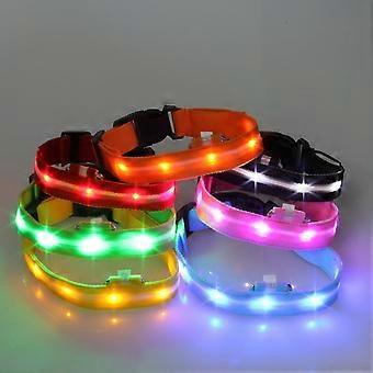 2,5 cm nylon halsbånd til hund, natsikkerhed, LED-lys, blinkende, lysende i mørke, oplyst, cirkulært vedhængshalsbånd, størrelse S (lyserødt lys)